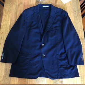 Samuelsohn Unstructured Navy Searsucker Blazer